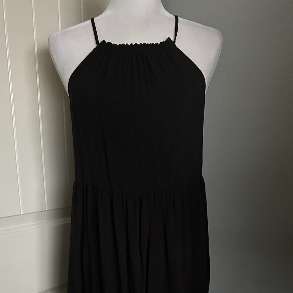 Old Navy Gathered Neckline Soft & Flowy Black Midi Dress No Pockets XS NWT